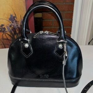 Made in Italy Black Leather Bowler Handbag